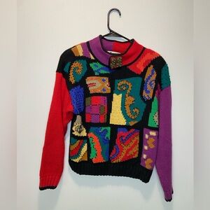 Vintage 90s Lisa Nichols Colorful Patchwork Sweater